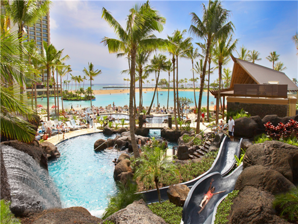 [UP][슬림][관광1일+자유4일] 초특급 힐튼 하와이언 빌리지 ＜리조트뷰-＞오션뷰＞ 하와이 7일 ＜3인 전용＞